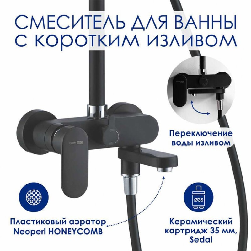 Душевая система WasserKRAFT, цвет - черный матовый, A174.077.217.CB