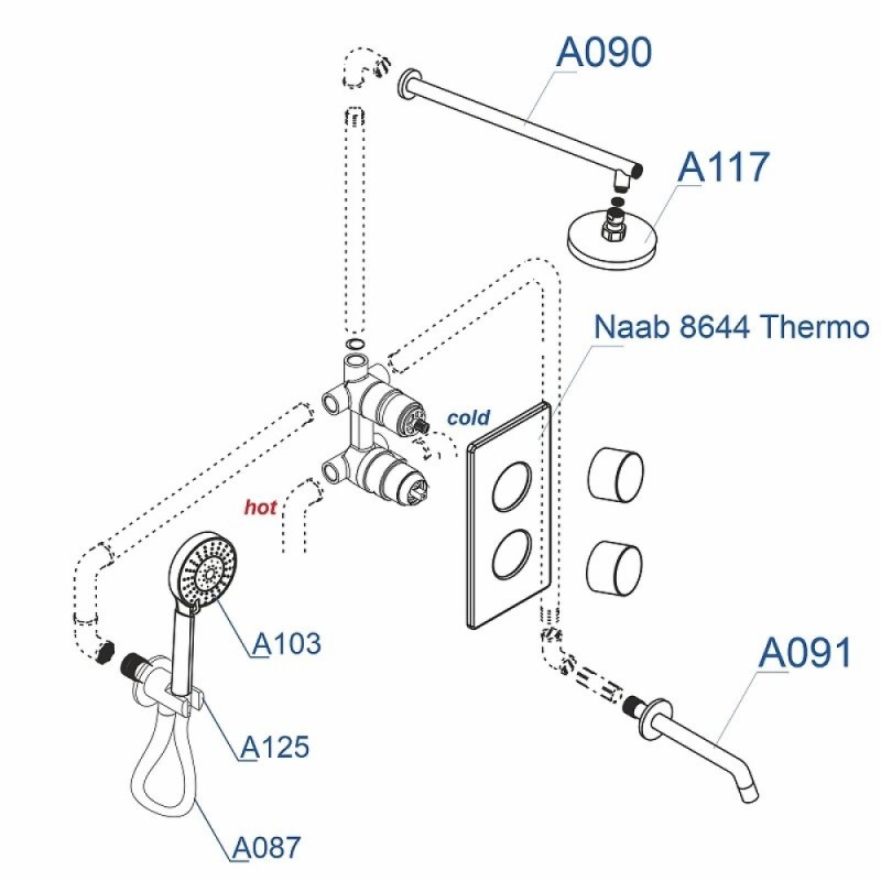 Душевая система WasserKRAFT Naab 8600 A178644 Thermo, со смесителем, термостатическая, цвет хром