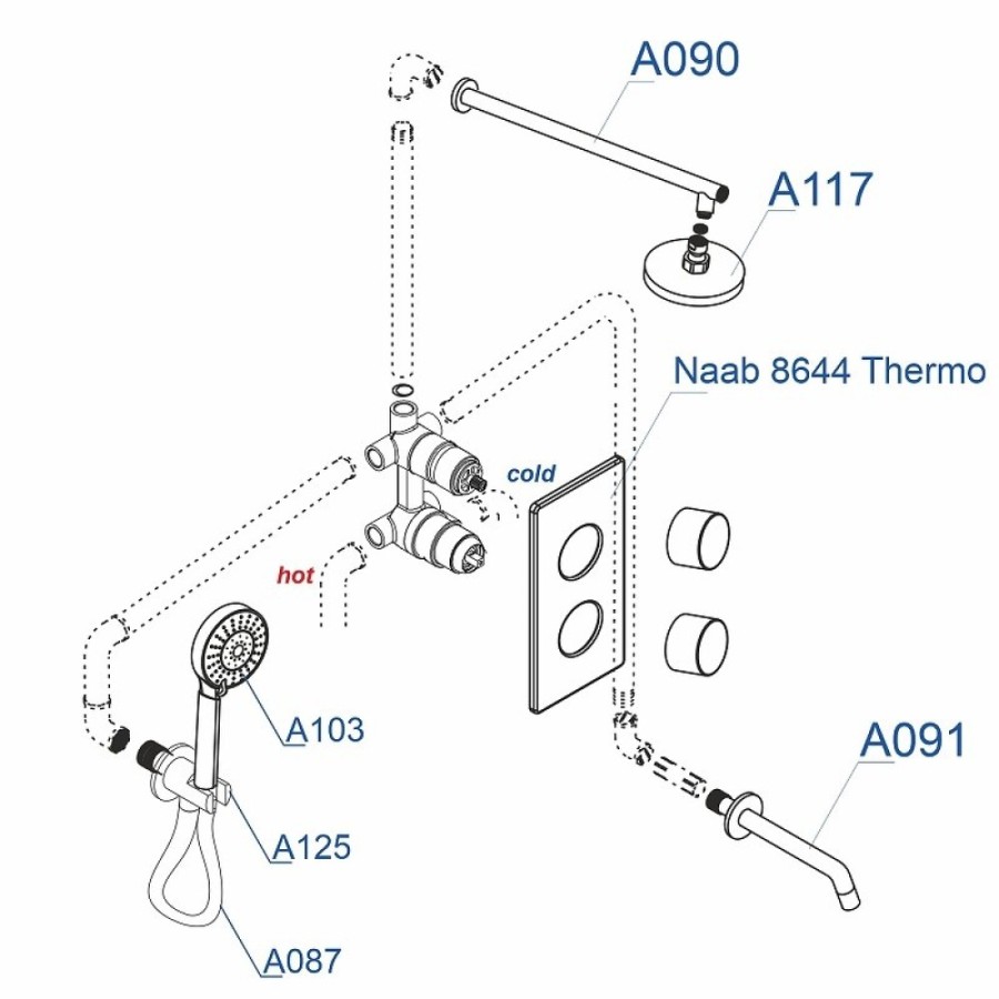 Душевая система WasserKRAFT Naab 8600 A178644 Thermo, со смесителем, термостатическая, цвет хром