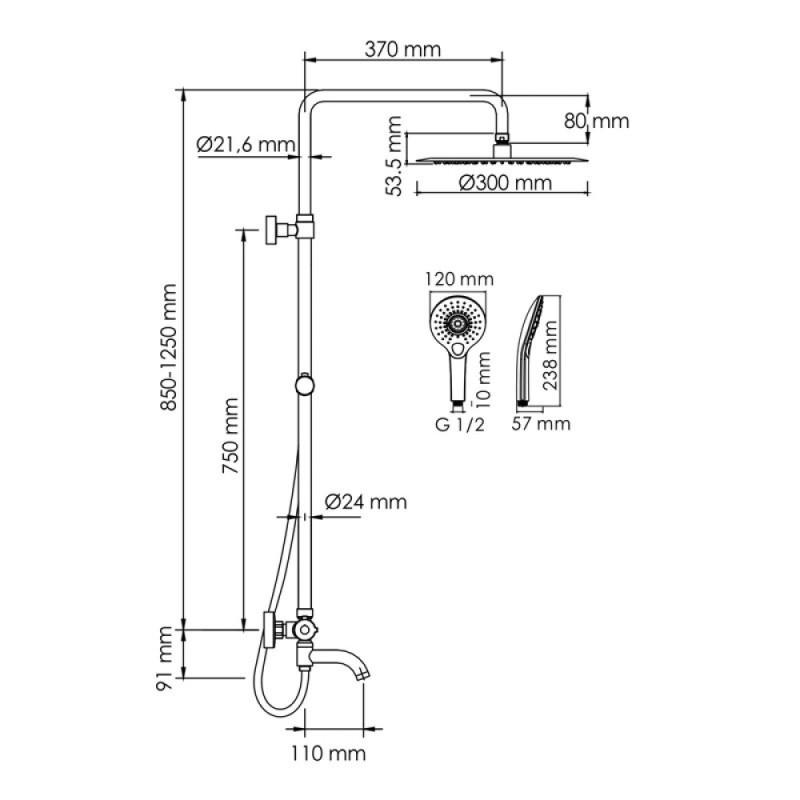 Душевая система WasserKRAFT, цвет - хром, A188.116.101.087.CH Thermo
