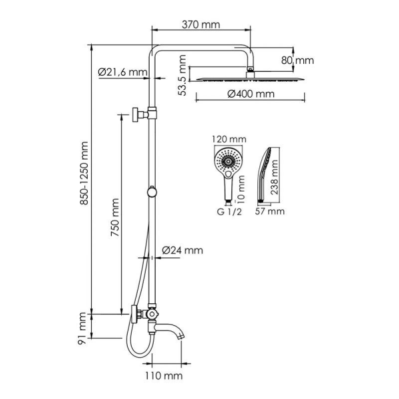 Душевая система WasserKRAFT, цвет - хром, A188.117.101.087.CH Thermo