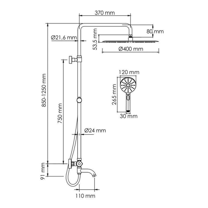 Душевая система WasserKRAFT, цвет - хром, A188.117.127.087.CH Thermo