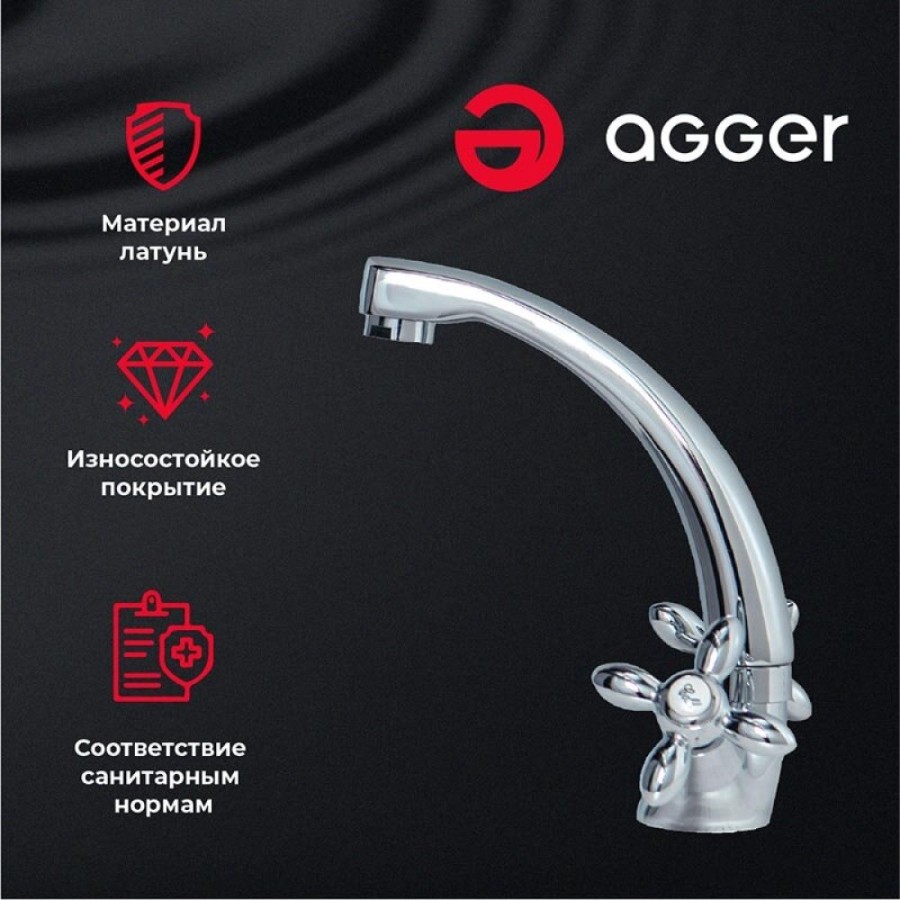 Смеситель Agger Retro A1901100 для раковины, без донного клапана, хром