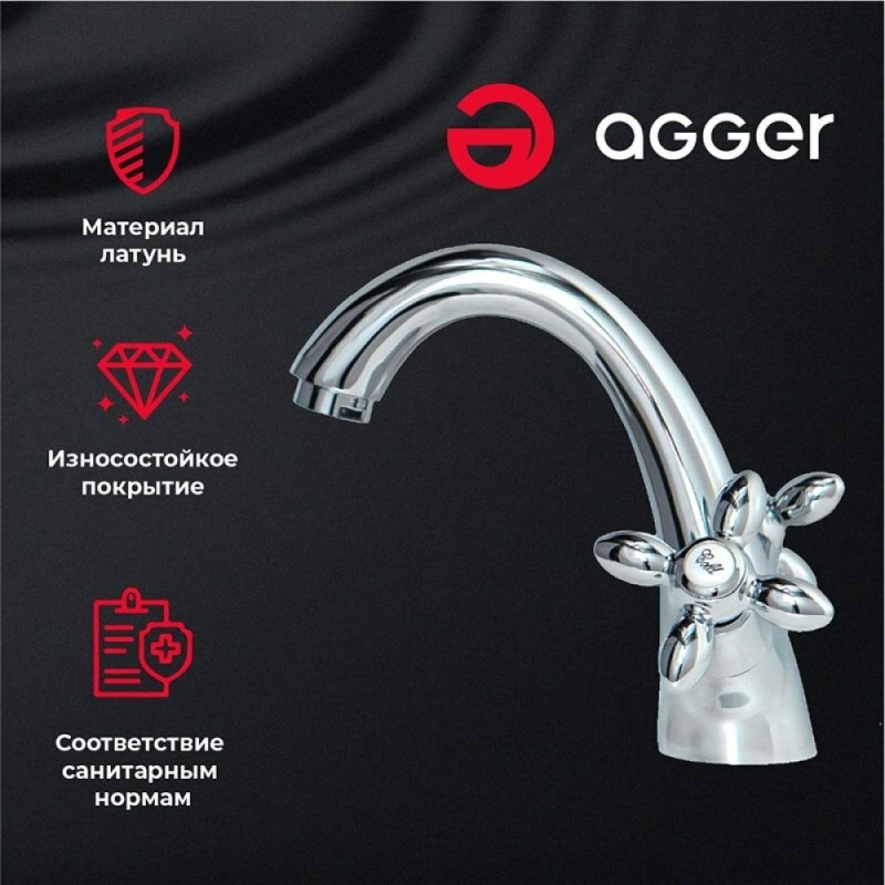 Смеситель Agger Retro A1902100 для раковины, без донного клапана, хром