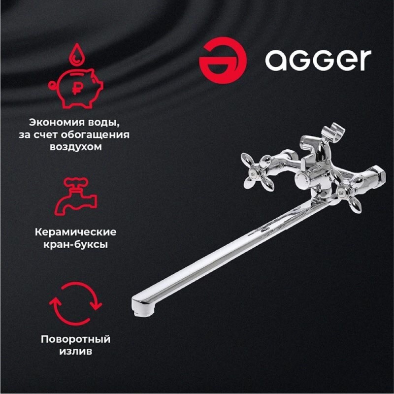 Смеситель Agger Retro A1921100 для ванны и душа, хром