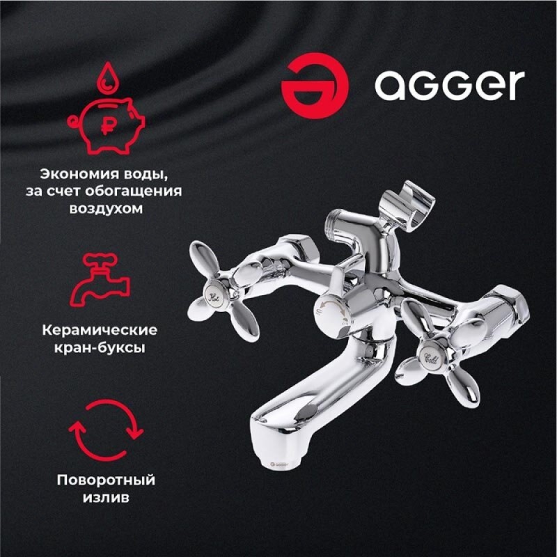 Смеситель Agger Retro A1921200 для ванны и душа, хром