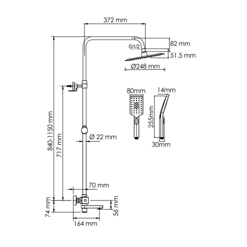 Душевая система WasserKRAFT, цвет - золото матовое, A199.259.201.BG Thermo