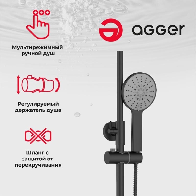 Душевая система Agger Thermo с термостатом, черный матовый, A2451244
