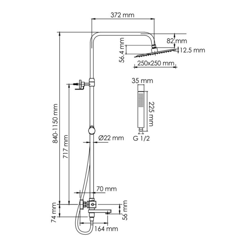 Душевая система WasserKRAFT, цвет - черный матовый, A299.255.218.BM Thermo