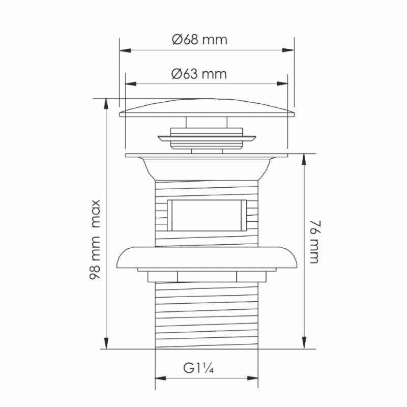 Донный клапан Wasserkraft A343, Push-up, с переливом, PVD-покрытие, золото глянцевое