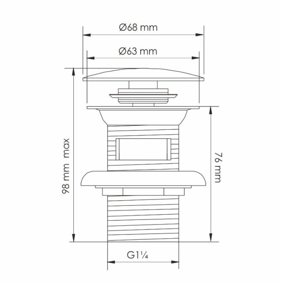 Донный клапан Wasserkraft A343, Push-up, с переливом, PVD-покрытие, золото глянцевое