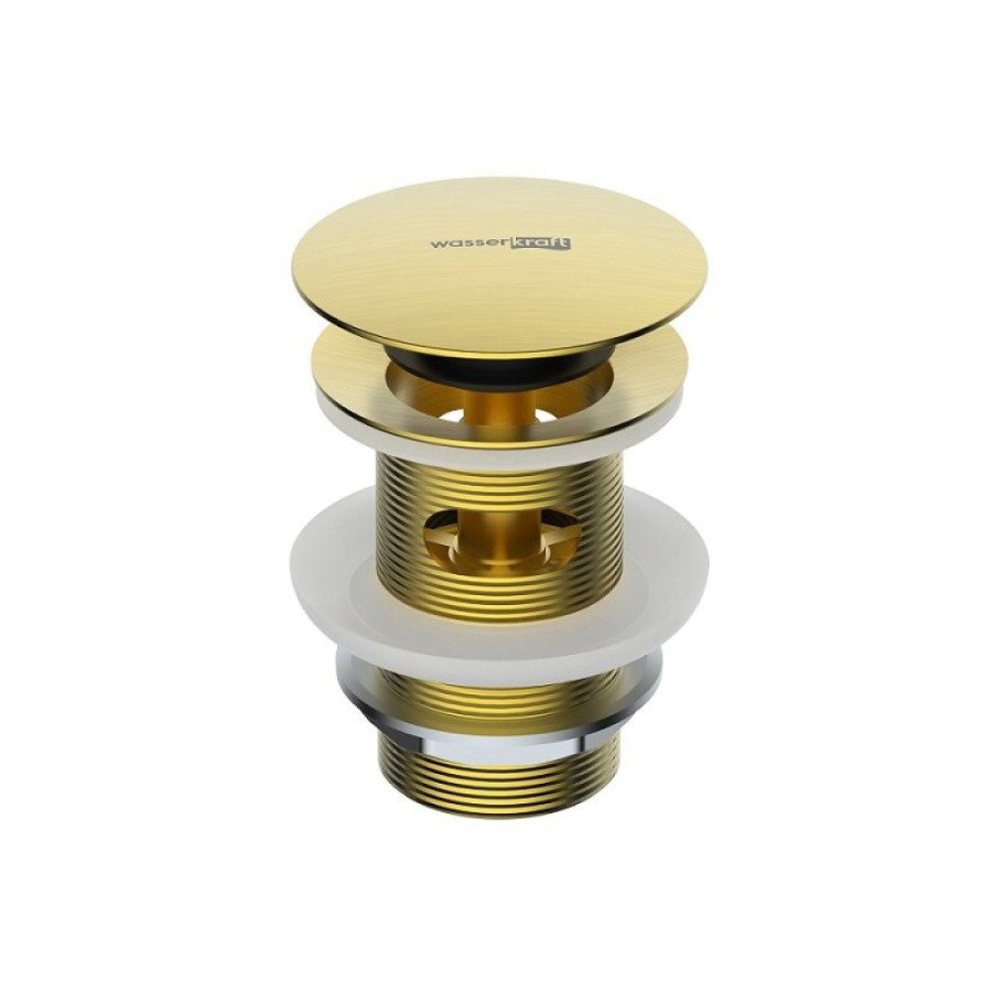 Донный клапан Wasserkraft A344, Push-up, с переливом, PVD-покрытие, золото матовое