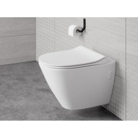 Подвесной безободковый унитаз Cersanit City A63114 Oval Clean On DPL EO slim, крышка-сиденье с микролифтом, белый