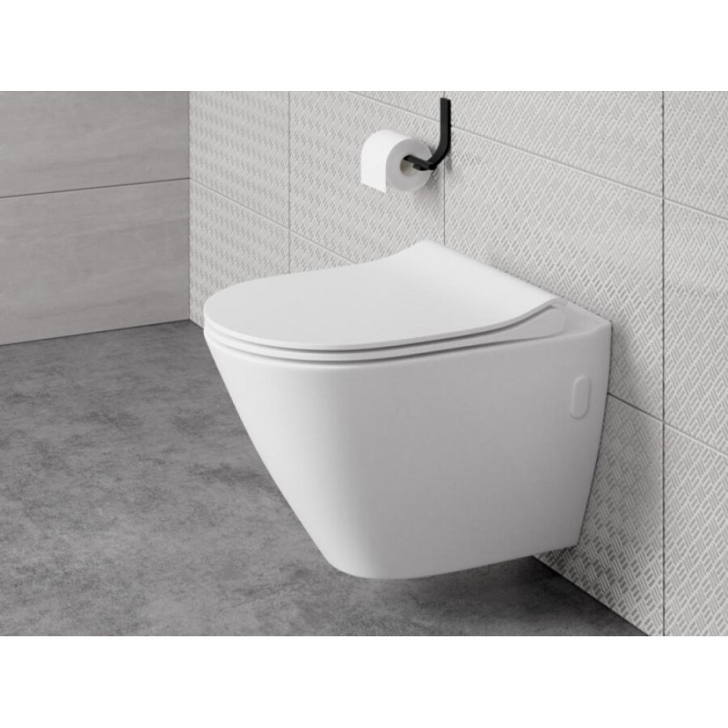 Подвесной безободковый унитаз Cersanit City A63114 Oval Clean On DPL EO slim, крышка-сиденье с микролифтом, белый