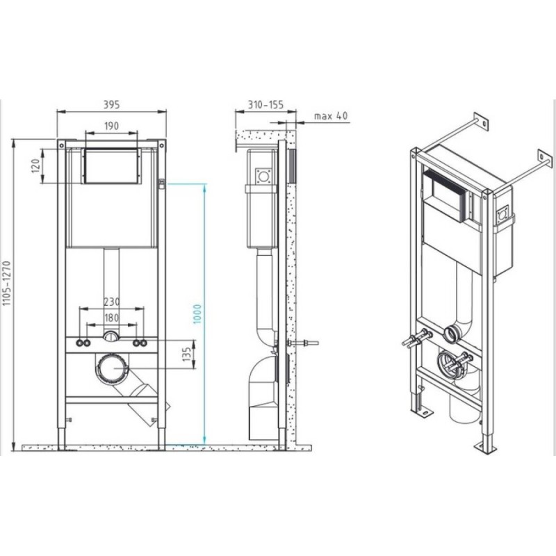 Инсталляция Cersanit Vector A64183 40+ Corner для подвесного унитаза, клавиша хром