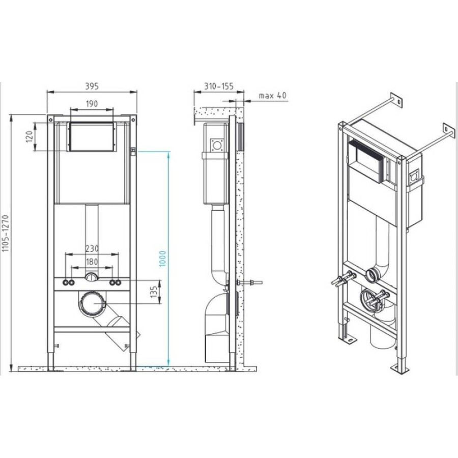 Инсталляция Cersanit Vector A64183 40+ Corner для подвесного унитаза, клавиша хром