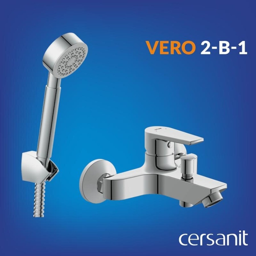 Смеситель для ванны и душа Cersanit Vero A64510, VERO + CARI, с душевым гарнитуром, хром