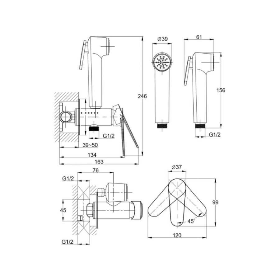 Гигиенический душ Cersanit Lara A68159, со смесителем, хром