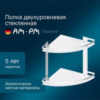 Полка двойная угловая Am.Pm Sense L A7456200, серебристая, с матовым стеклом