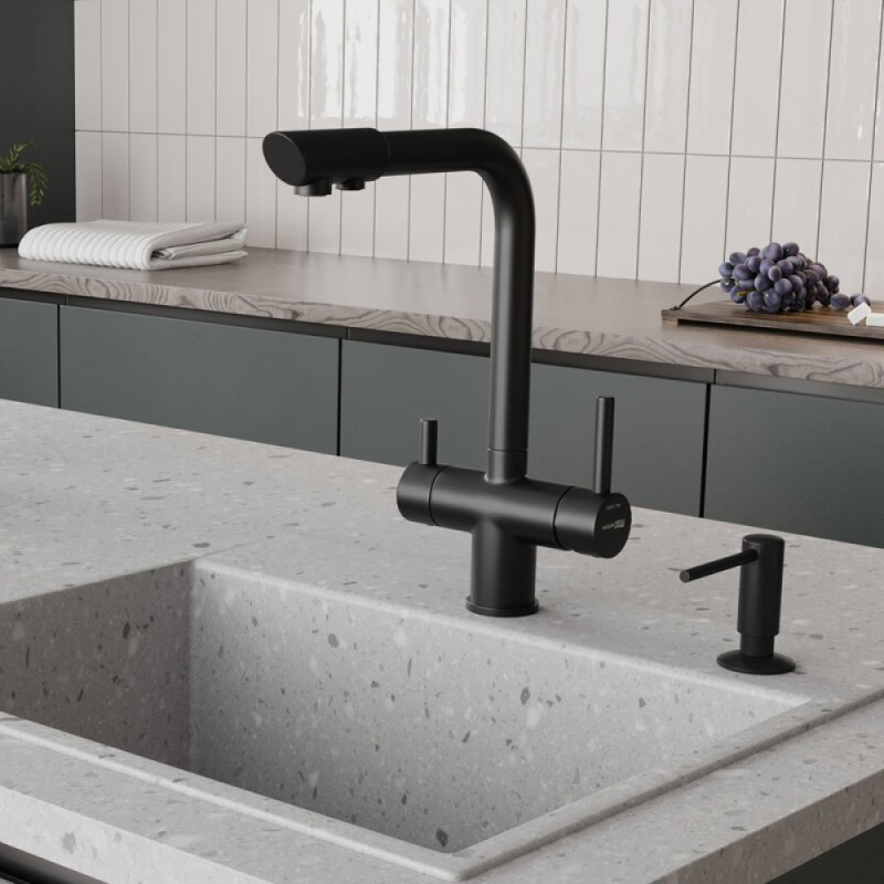 Смеситель для кухонной мойки WasserKRAFT, с подключением фильтра питьевой воды, черный, A8367