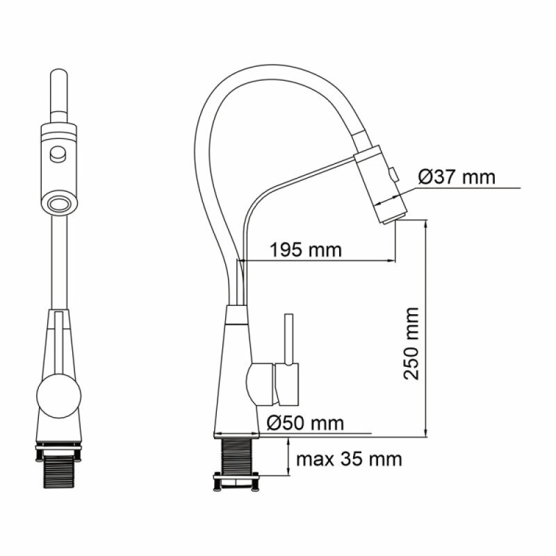 Смеситель для кухонной мойки WasserKRAFT, гибкий излив, хром/черный, A8417