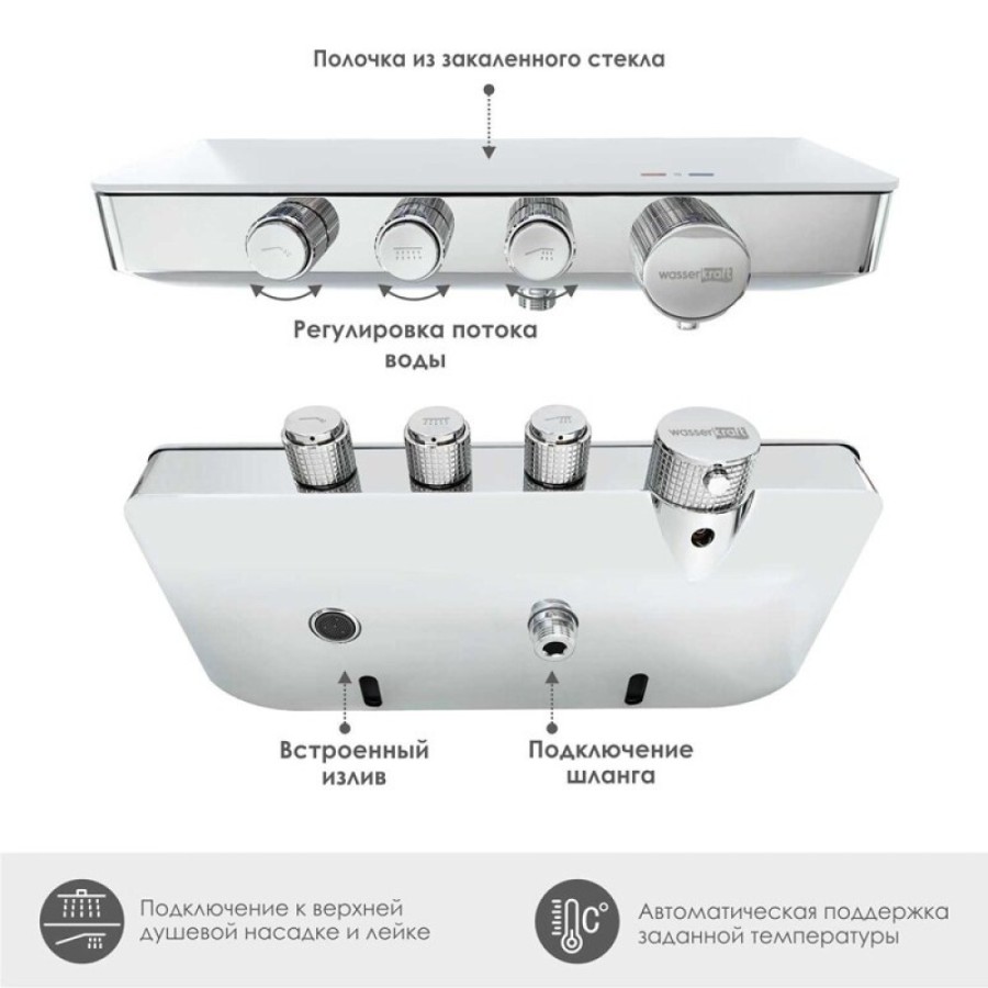 Душевая система WasserKRAFT Mindel A8599.090.116.010.127.011 Thermo, термостатическая, хром