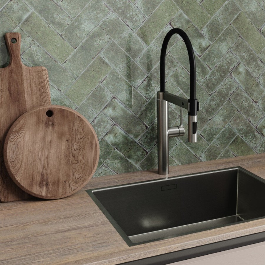 Смеситель для кухонной мойки WasserKRAFT, A8827, сенсорный, с гибким изливом, никель/черный