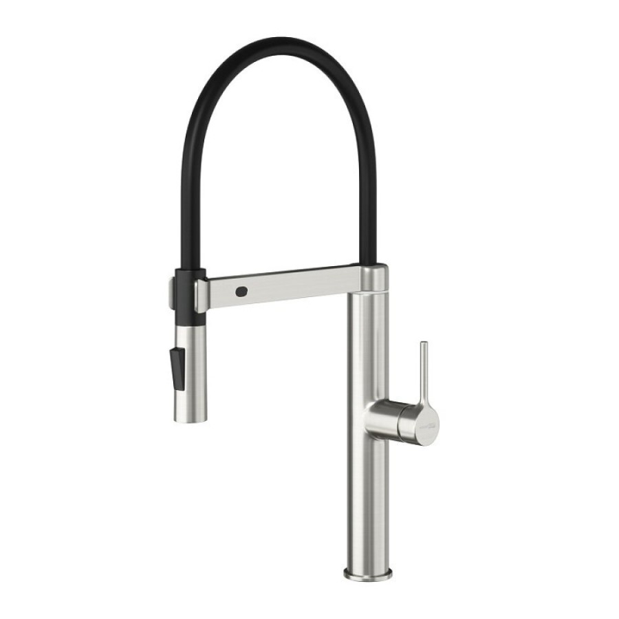 Смеситель для кухонной мойки WasserKRAFT, A8827, сенсорный, с гибким изливом, никель/черный