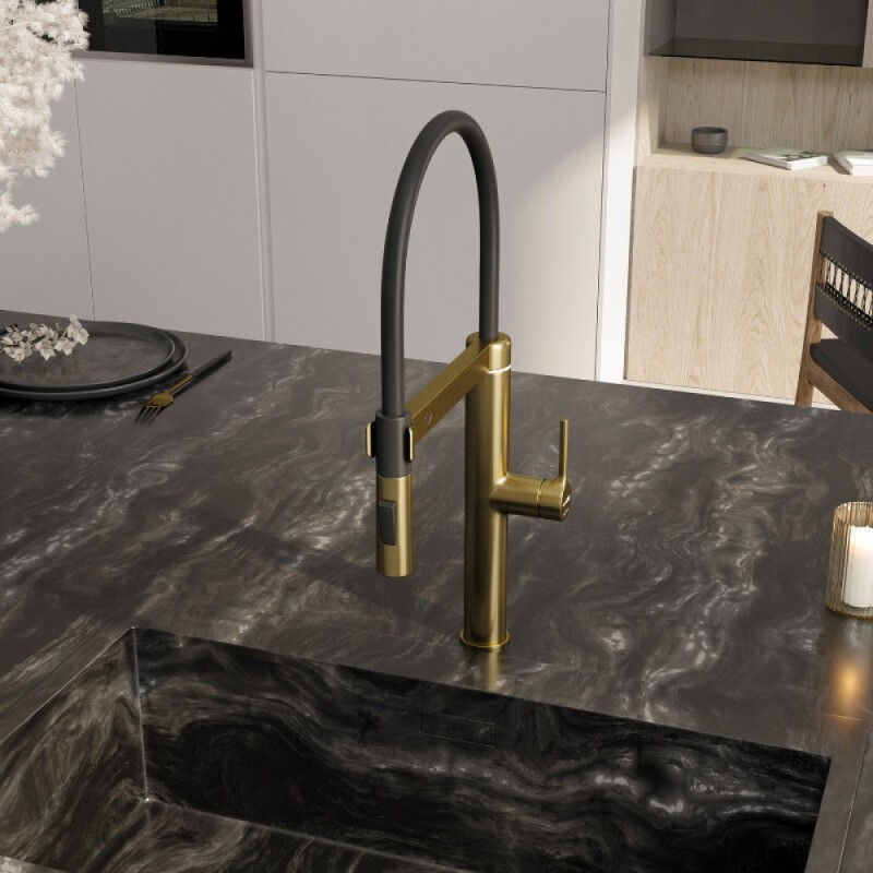 Смеситель для кухонной мойки WasserKRAFT, A8887, сенсорный, с гибким изливом, PVD-покрытие, золото матовое