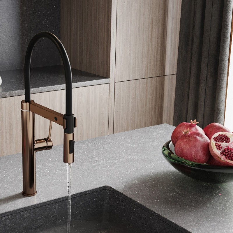 Смеситель для кухонной мойки WasserKRAFT, A8897, сенсорный, с гибким изливом, PVD-покрытие, золото розовое/черный