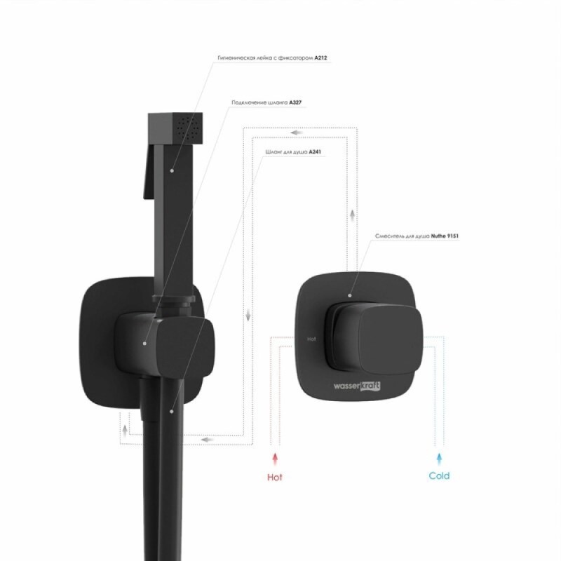 Гигиенический душ WasserKRAFT Nuthe A9151.327.241.212, со смесителем, черный матовый