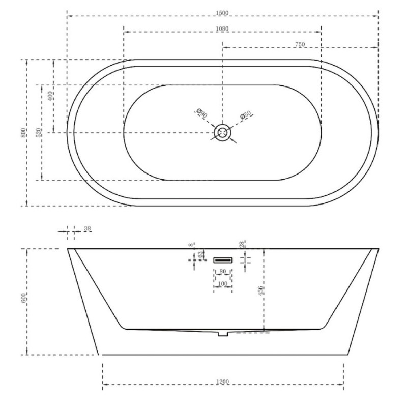 Ванна акриловая Abber AB9203-1.5 150 х 80 x 60 см отдельностоящая, белая