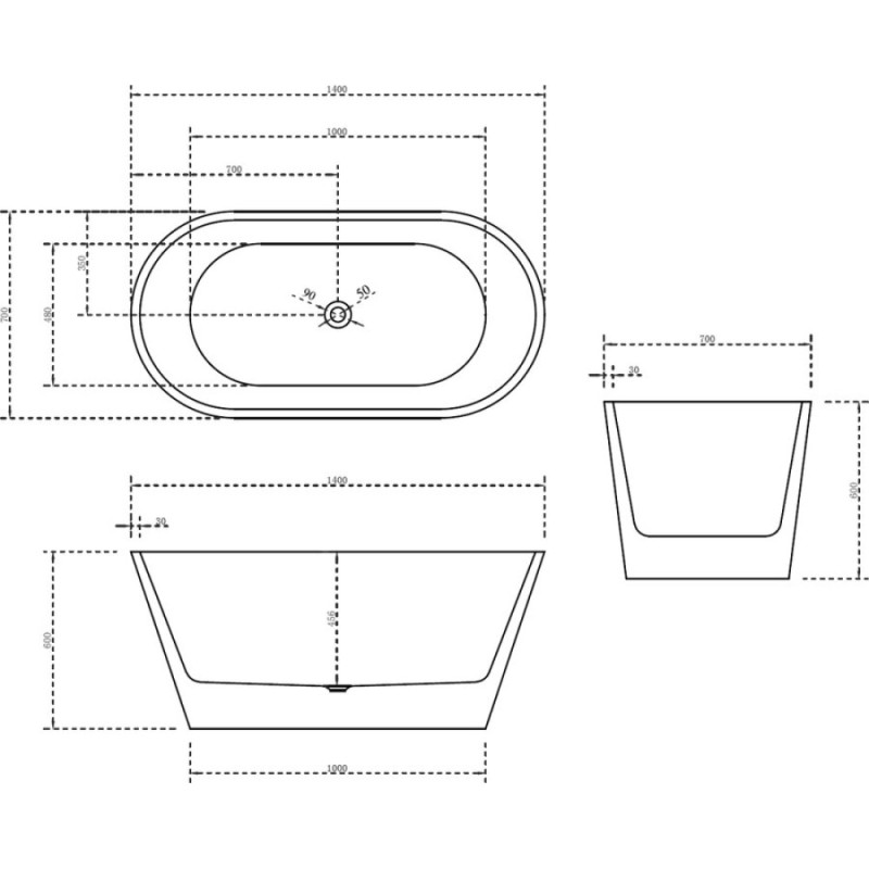Ванна акриловая Abber AB9203-1.4 140 х 70 x 60 см отдельностоящая, белая