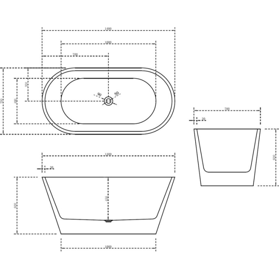 Ванна акриловая Abber AB9203-1.4 140 х 70 x 60 см отдельностоящая, белая
