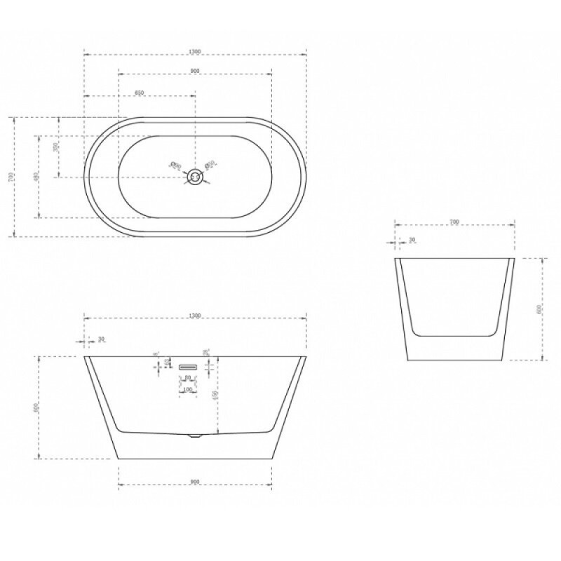 Ванна акриловая Abber 130 х 70 x 60 см отдельностоящая, белая, AB9203-1.3