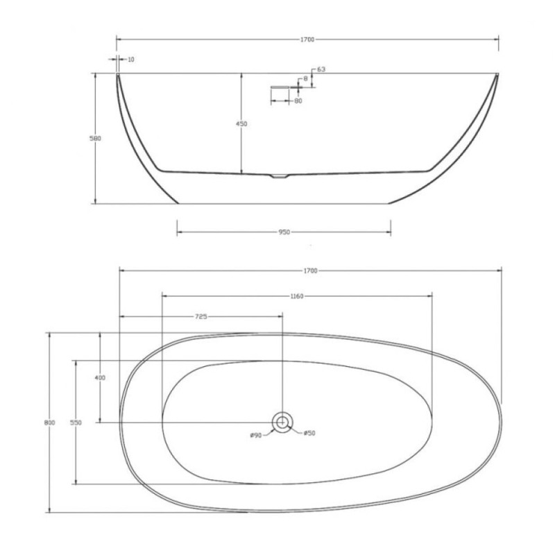 Ванна акриловая Abber 170 x 80 см, черный матовый, AB9211MB