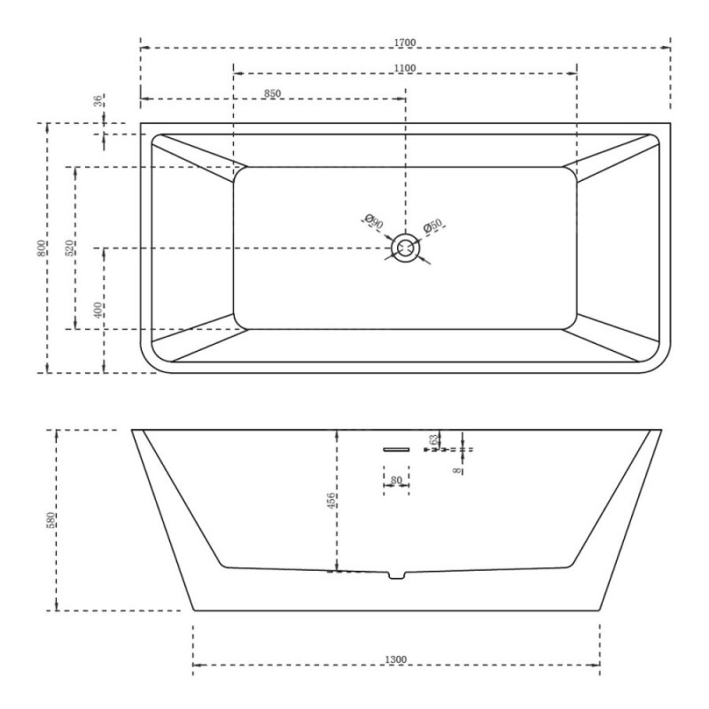 Ванна акриловая Abber AB9212-1.7 170 x 80 x 58 см белая