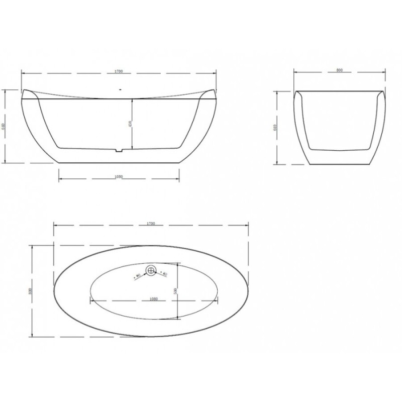 Ванна акриловая Abber AB9236, цвет - белый, 170 x 80 x 64 см
