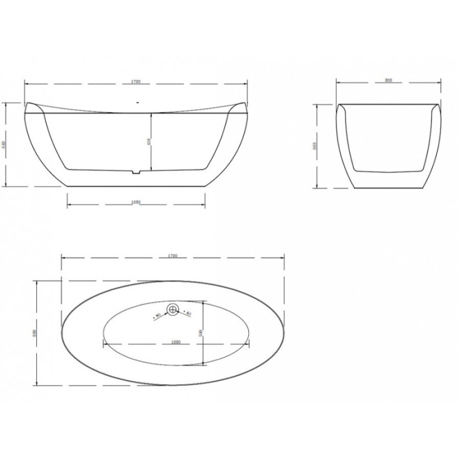 Ванна акриловая Abber AB9236, цвет - белый, 170 x 80 x 64 см
