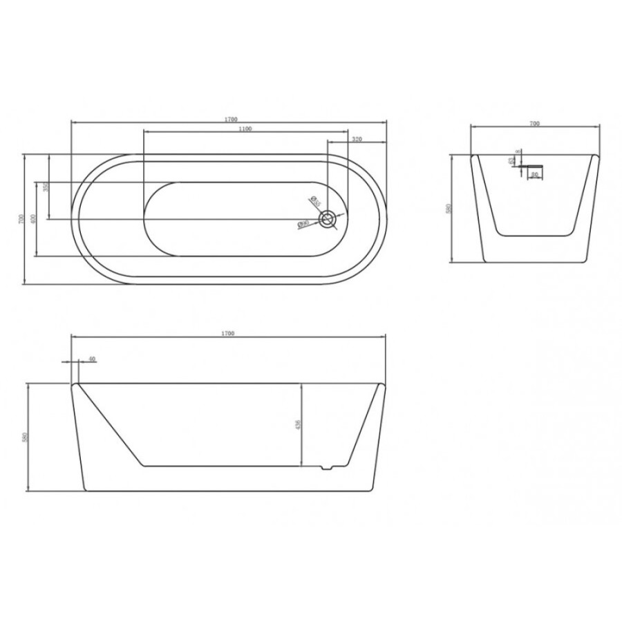 Ванна акриловая Abber AB9272-1.7 170 х 70 x 58 см отдельностоящая, белая