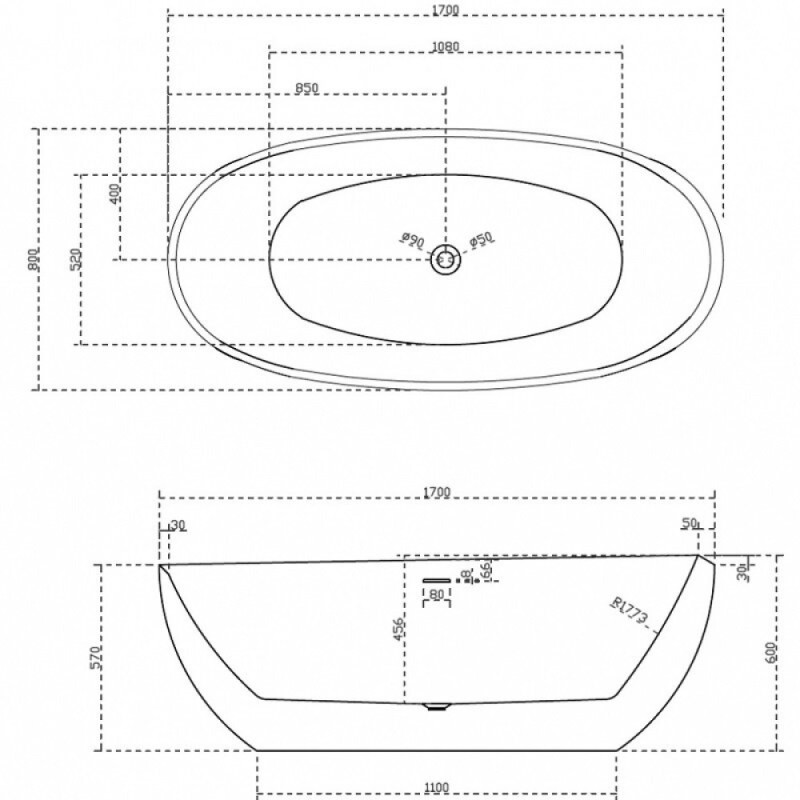 Ванна акриловая Abber 170 х 80 x 60 см, отдельностоящая, белая, AB9285