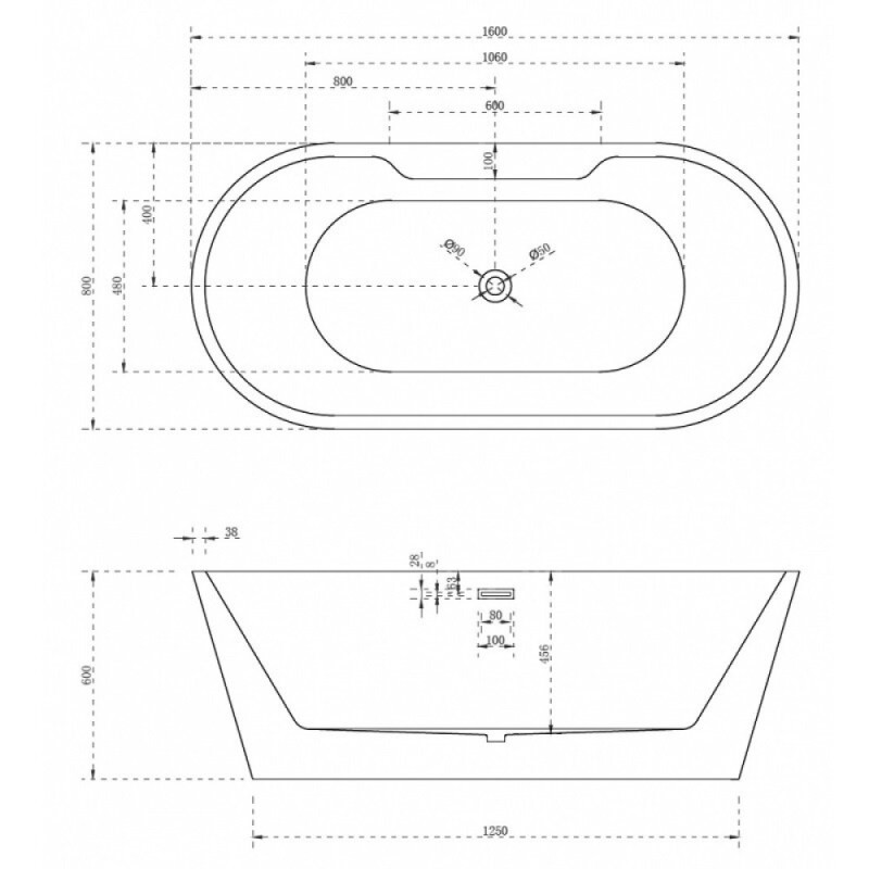 Акриловая ванна Abber AB9299-1.6 белая 160 х 80 x 60 см, отдельностоящая