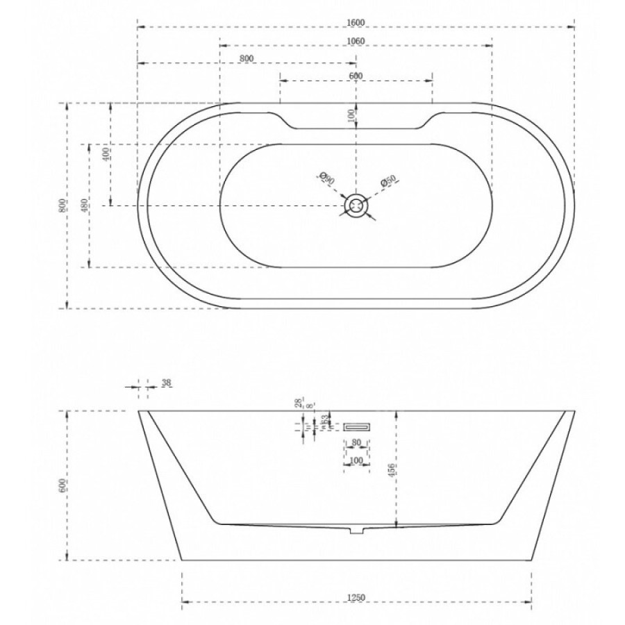 Акриловая ванна Abber AB9299-1.6 белая 160 х 80 x 60 см, отдельностоящая