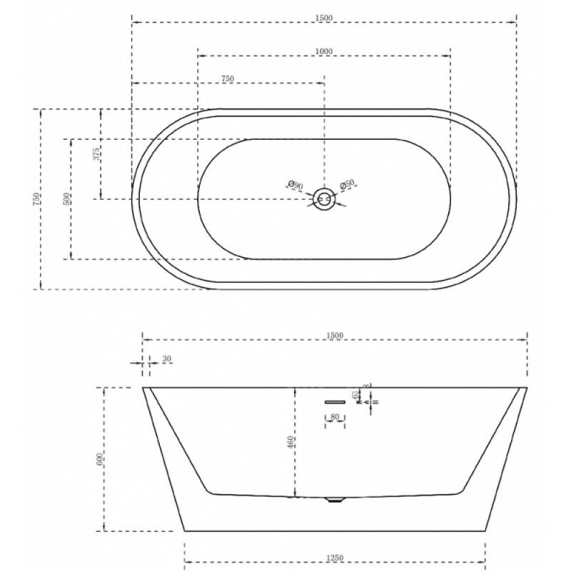 Ванна акриловая Abber 150 х 75 x 60 см, отдельностоящая, белая, AB9320-1.5