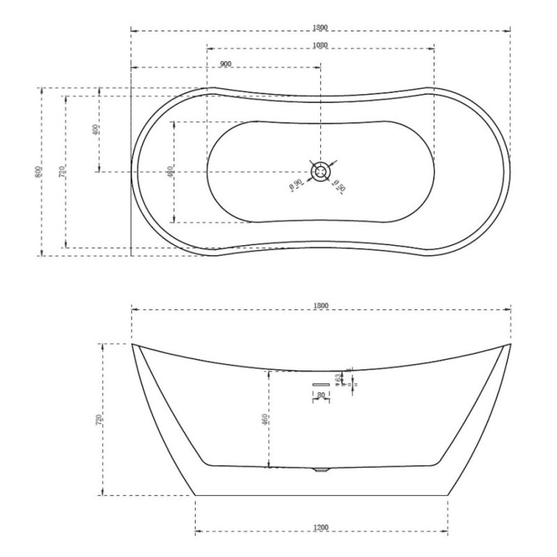 Ванна акриловая Abber 180 х 80 x 72 см, отдельностоящая, белая, AB9322