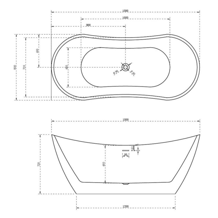 Ванна акриловая Abber 180 х 80 x 72 см, отдельностоящая, белая, AB9322
