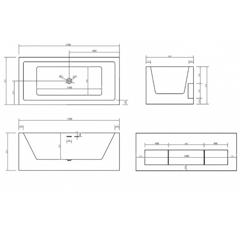 Ванна акриловая Abber 170 х 80 x 63.5 см, отдельностоящая, белая, AB9339-1.7