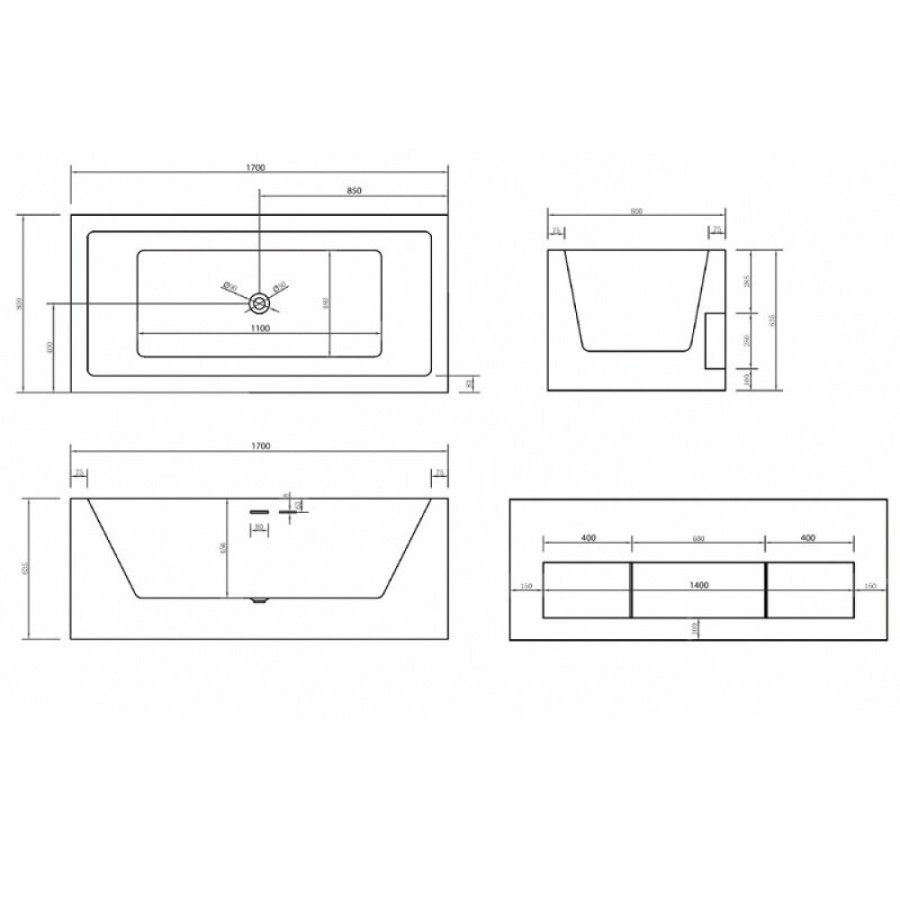 Ванна акриловая Abber 170 х 80 x 63.5 см, отдельностоящая, белая, AB9339-1.7