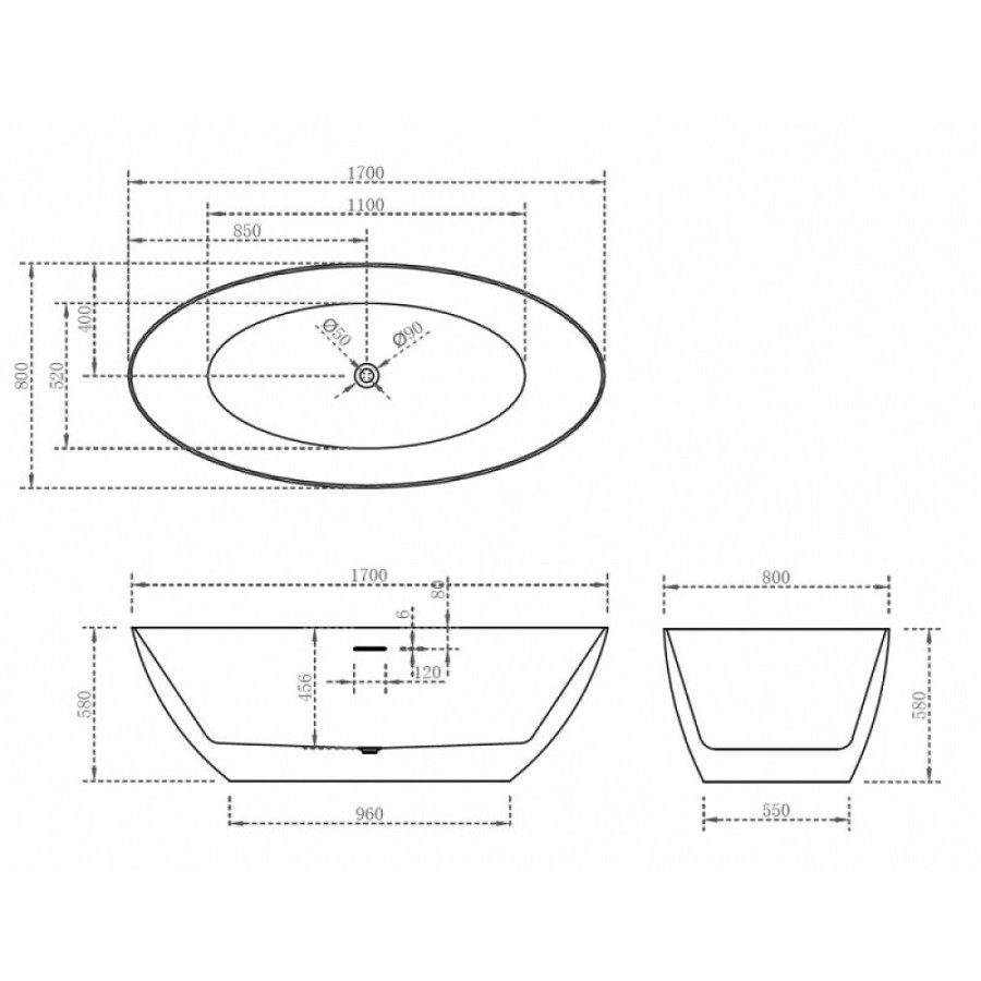 Ванна акриловая Abber 170 х 80 x 58 см, отдельностоящая, белая, AB9374-1.7