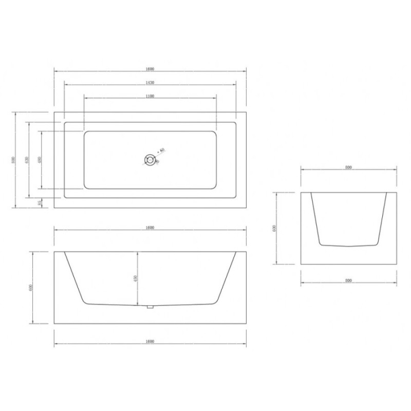 Ванна акриловая Abber 160 x 80 см отдельностоящая, белый, AB9406-1.6